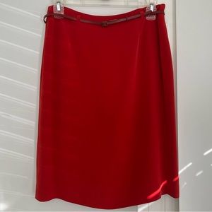 Jones New York Fully Lined Red Belted Silk Pencil Skirt, Size 6 US
